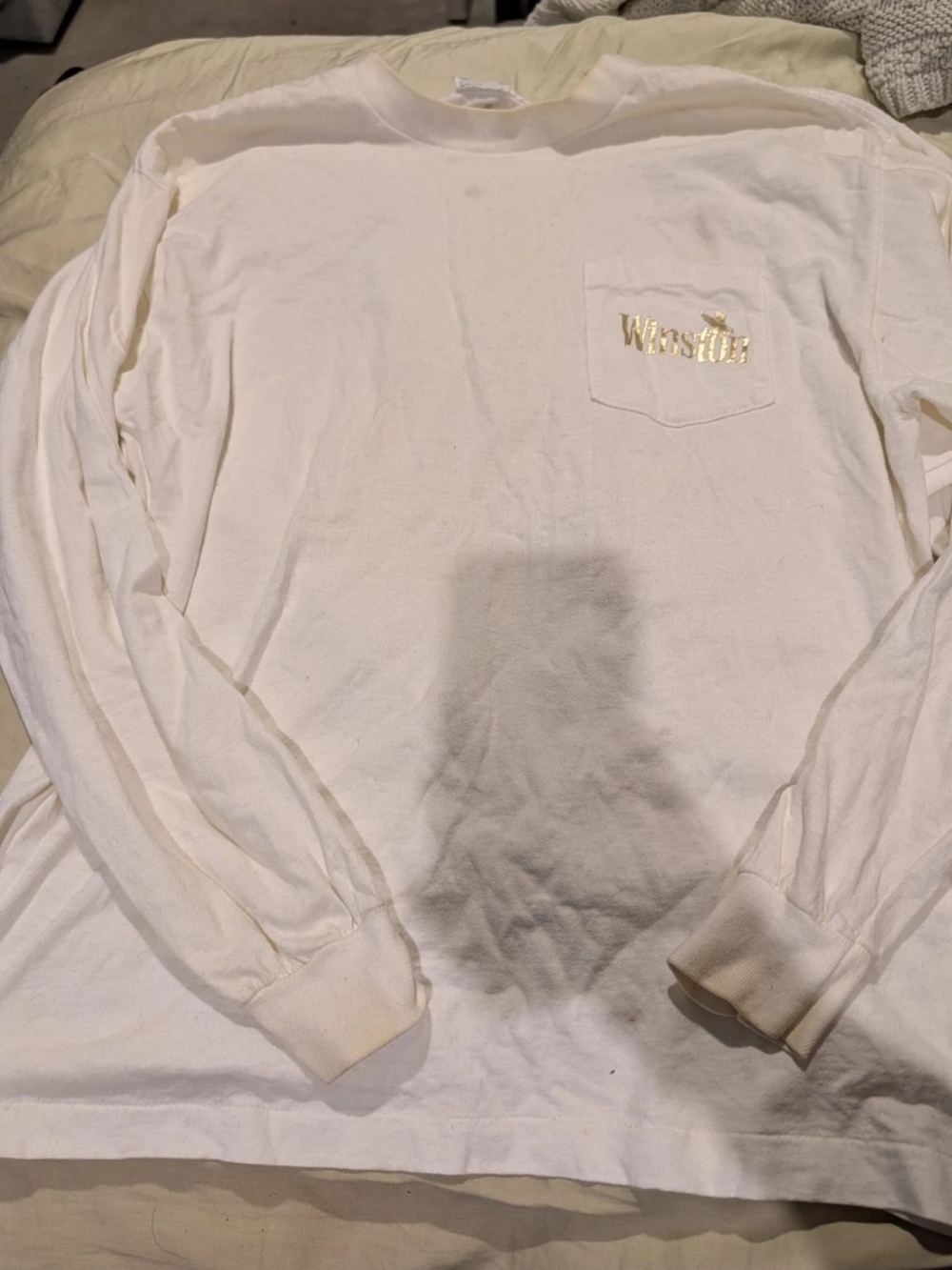 2 Vintage Winston Cigarettes White Long Sleeve Pocket Tee with Eagle